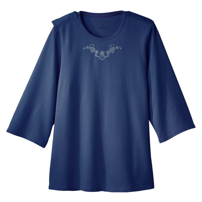 Silverts Women's Open Back 3/4 Length Sleeve Adaptive Shirt with Embroidery