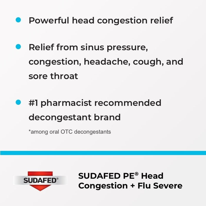 Sudafed PE Head Congestion+Flu Severe Relief Decongestant - 24 Tablets