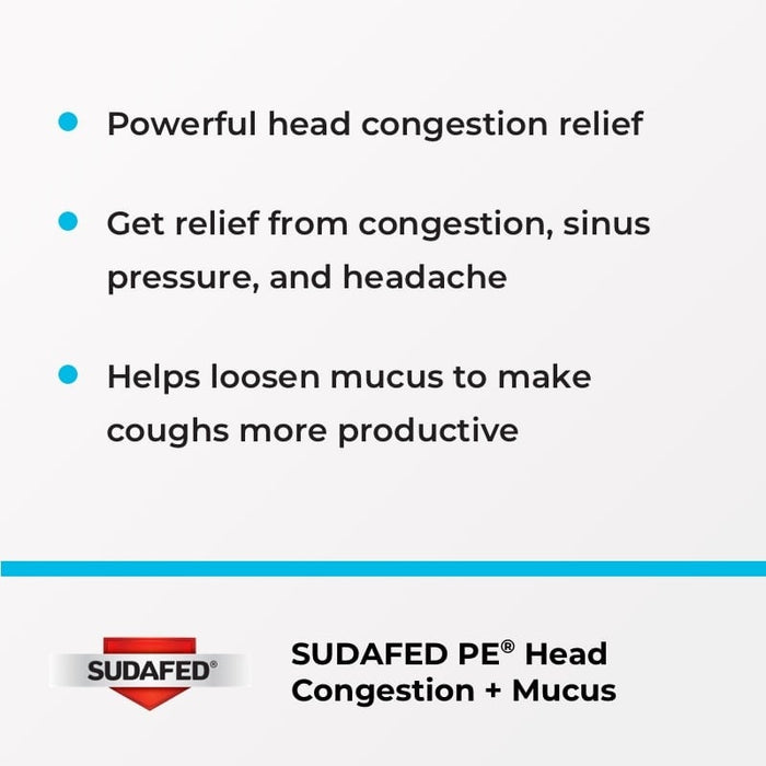 Sudafed PE Head Congestion + Mucus Relief Decongestant - 24 Tablets