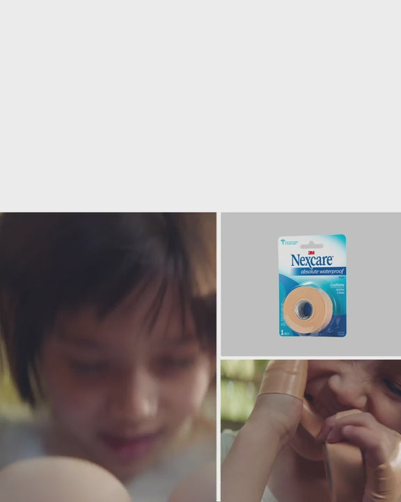 Load video: Nexcare Absolute Waterproof First Aid Tape Tan - 1 in x 5 yds