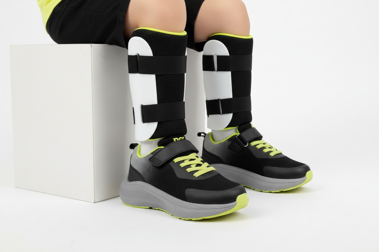 Black and gray athletic shoe with green accents on a white background