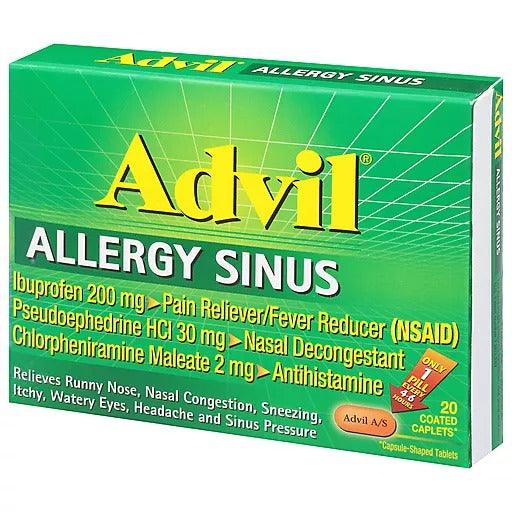 Advil Allergy Sinus Pain Reliever/Fever Reducer Coated Caplets - 20ct - Shop Home Med