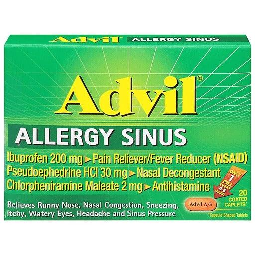 Advil Allergy Sinus Pain Reliever/Fever Reducer Coated Caplets - 20ct - Shop Home Med