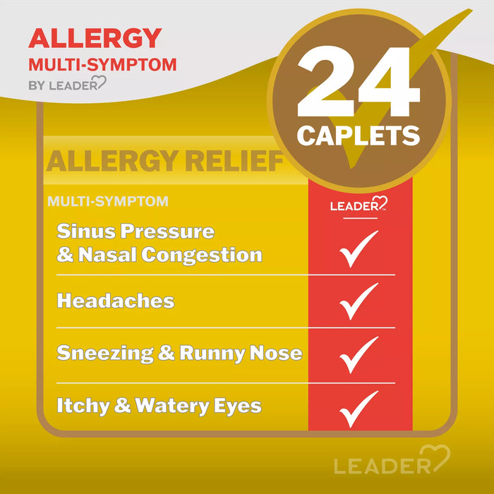 Leader Allergy Multi-Symptom Acetaminophen & Pain Reliever Caplets - 24 Ct