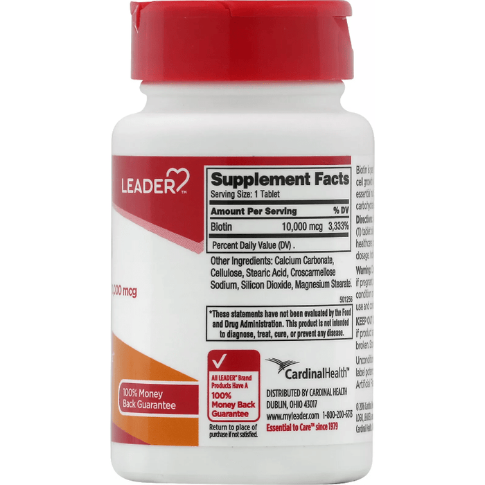 Tabletas de suplemento dietético Leader Biotin B-Complex de 10 000 mcg (100 unidades)