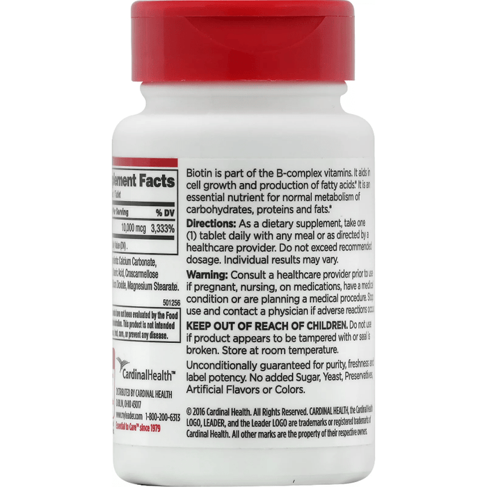 Tabletas de suplemento dietético Leader Biotin B-Complex de 10 000 mcg (100 unidades)