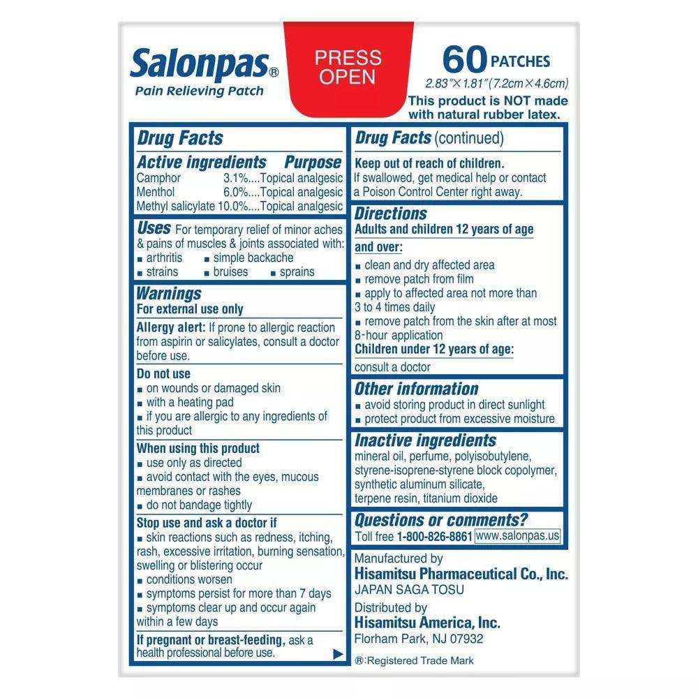 Salonpas Pain Relieving Patch - 60 ct. - Shop Home Med