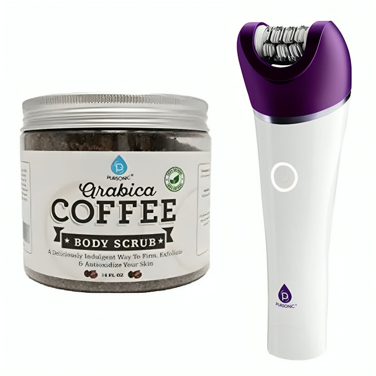 Pursonic Smooth & Energized Skincare Bundle: 6-in-1 Smooth Glide Epilator + Arabica Coffee Body Scrub
