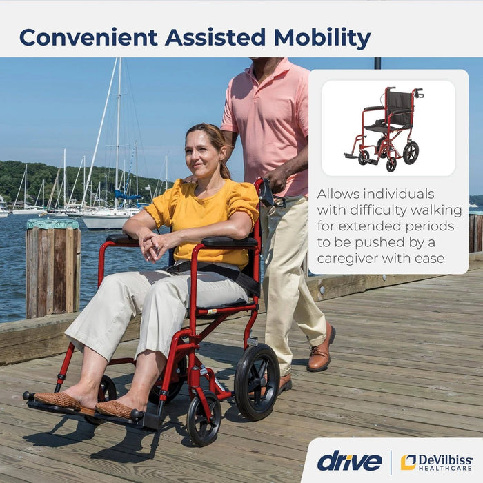 Drive Medical Lightweight Expedition Transport Wheelchair with Brakes