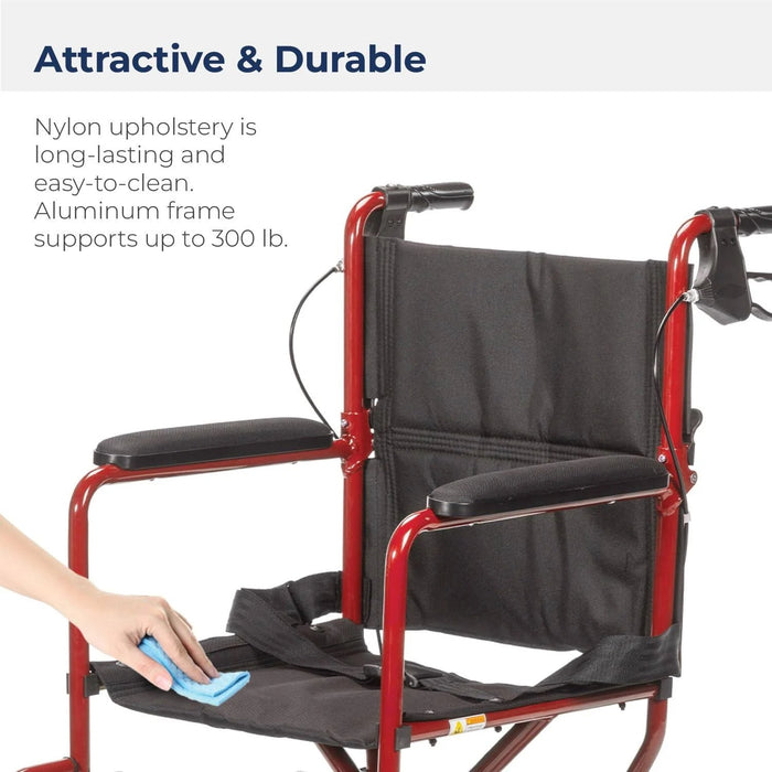 Drive Medical Lightweight Expedition Transport Wheelchair with Brakes