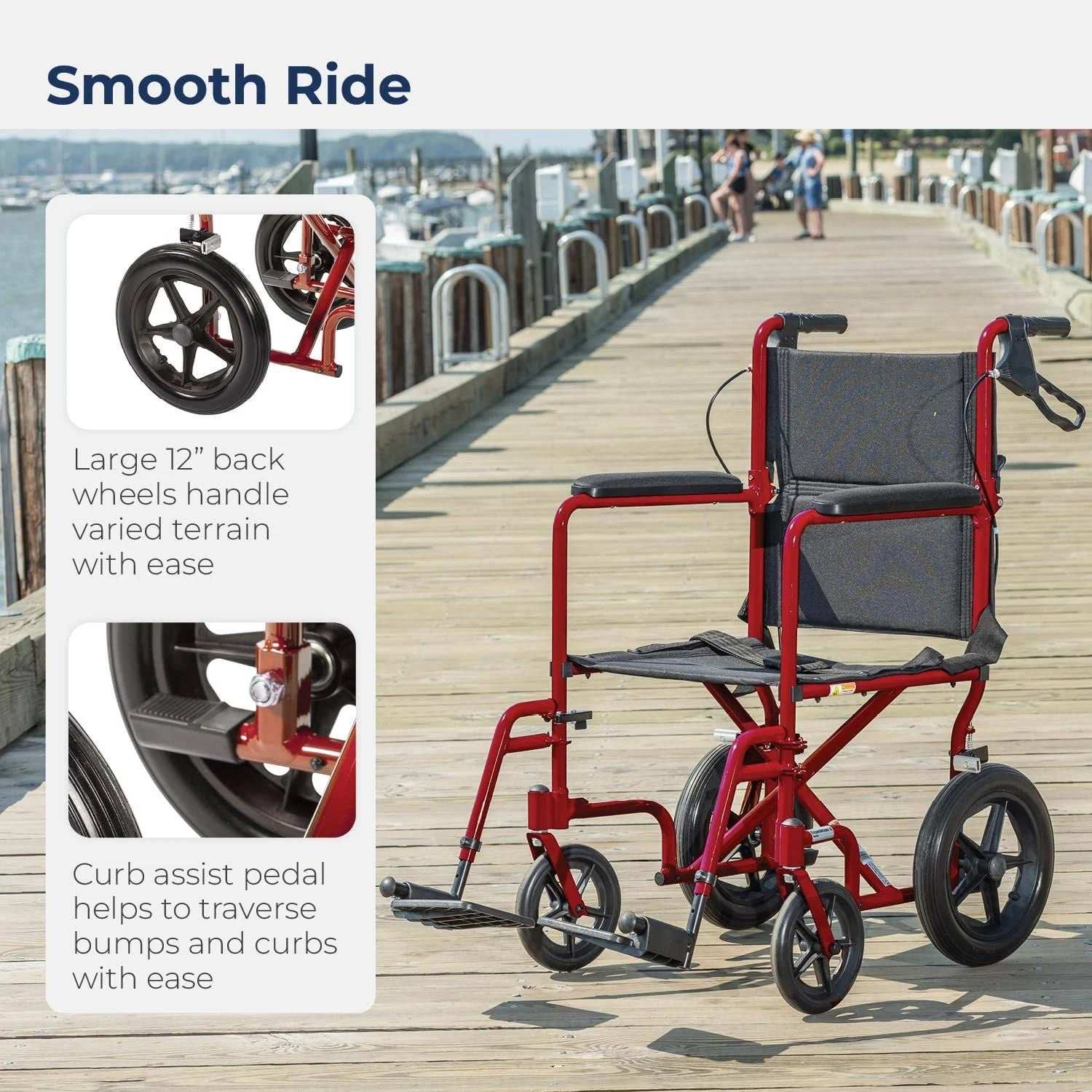 Drive Medical Lightweight Expedition Transport Wheelchair with Brakes