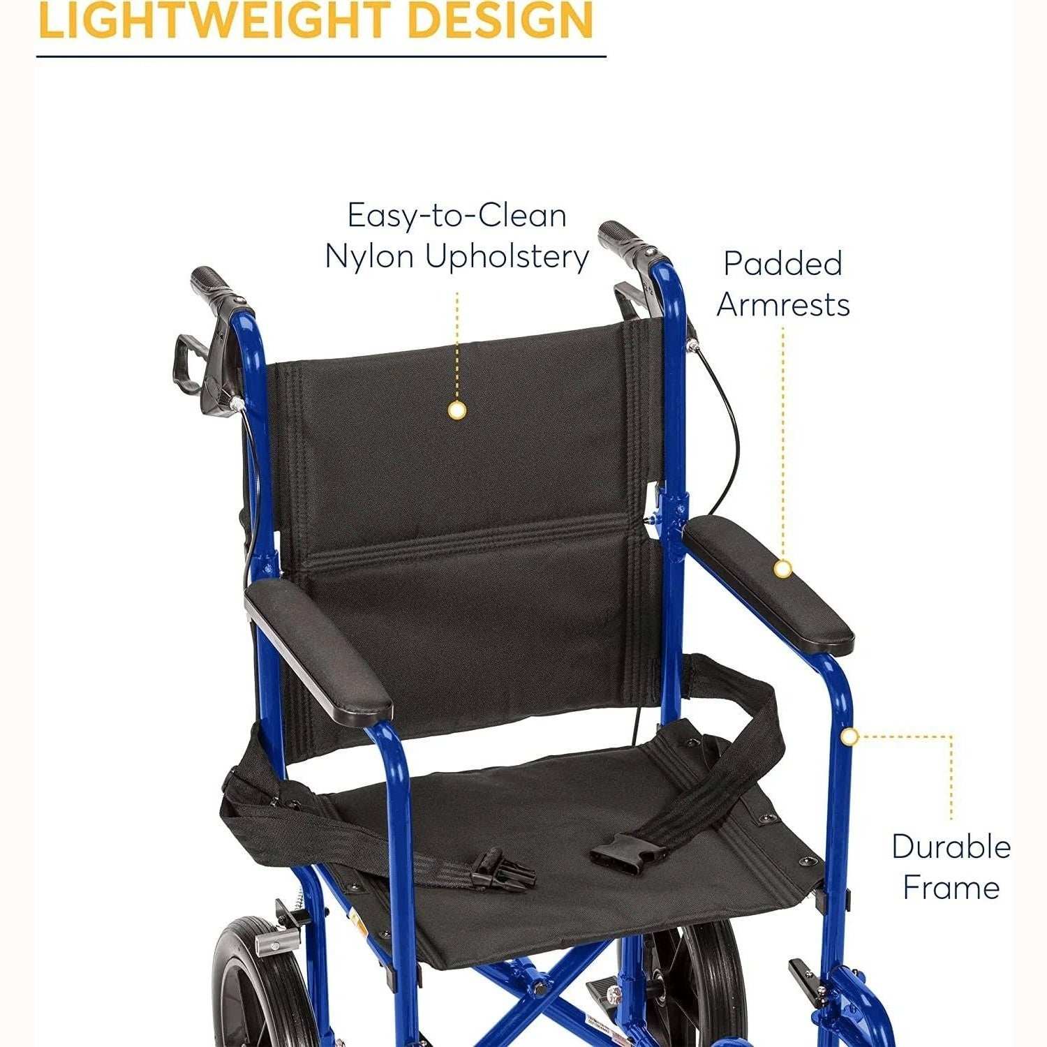 Drive Medical Lightweight Expedition Transport Wheelchair with Brakes