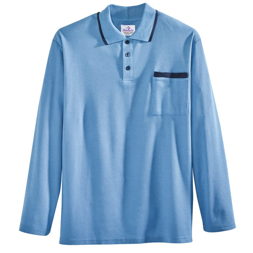 Silverts Men's Adaptive Open Back Polo Shirt with Long Sleeves
