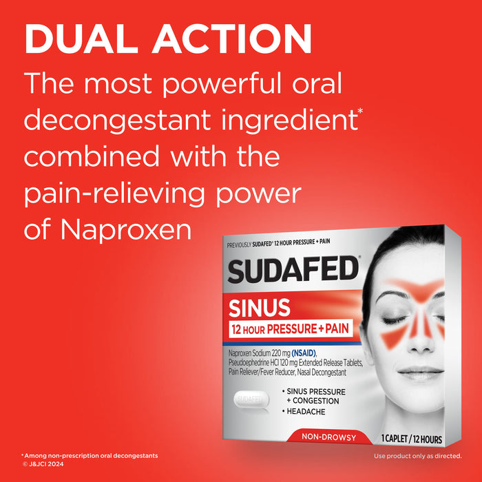 Sudafed 12 Hour Sinus Pressure+Pain Relief Decongestant - 16 Caplets