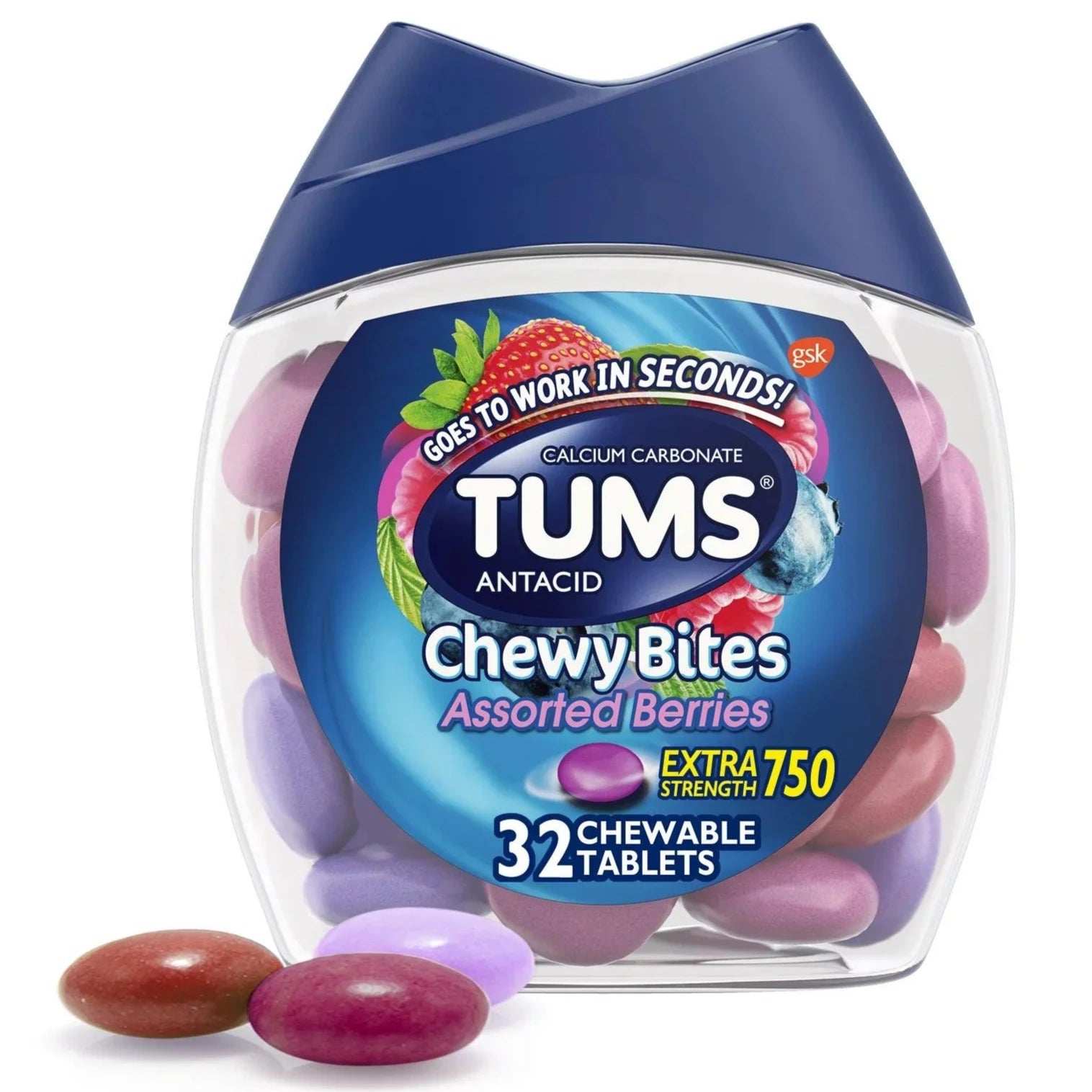 TUMS Antacid Chewy Bites Heartburn Relief Chewable Tablets Berry - 32 Count - Shop Home Med