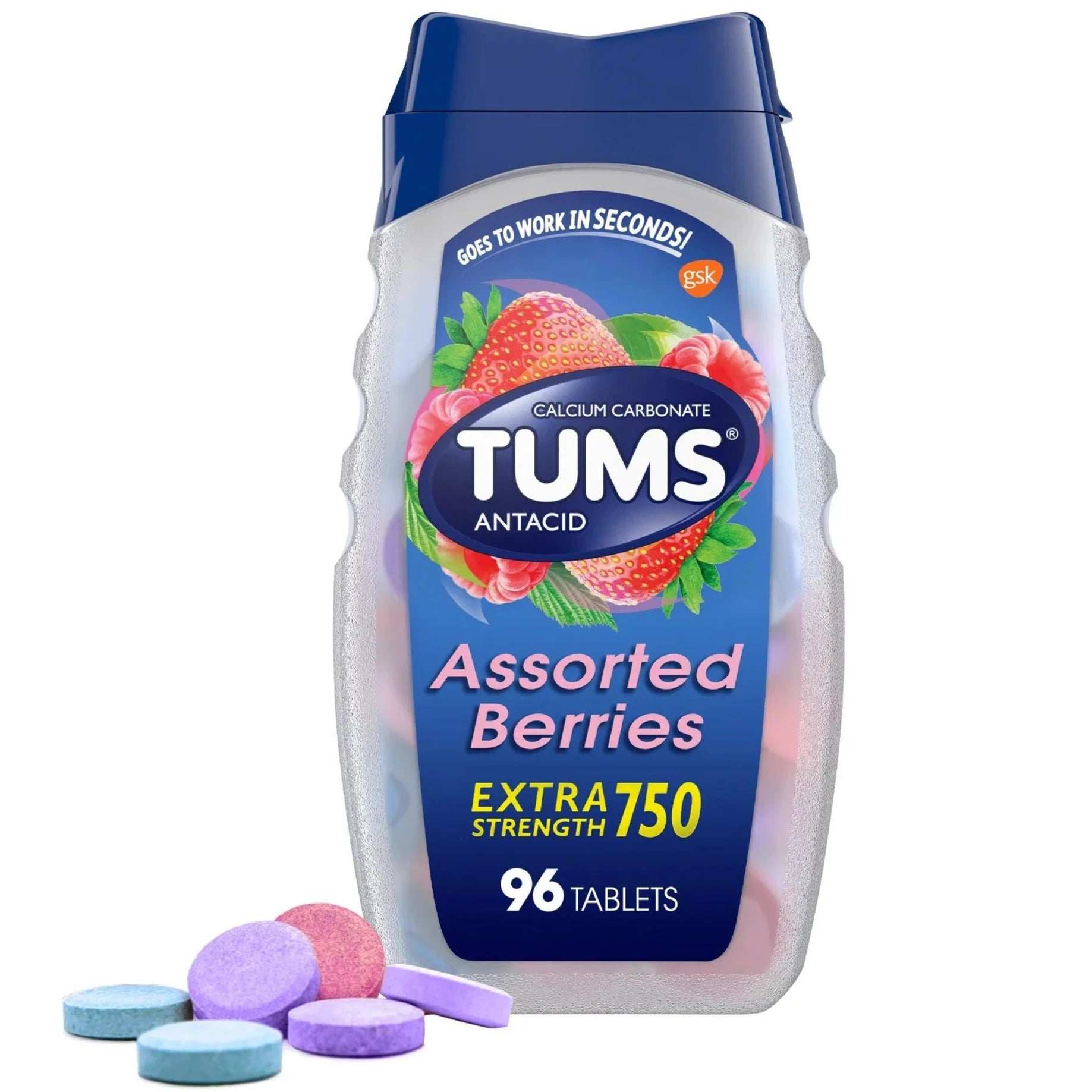 TUMS Extra Strength 750 Assorted Berries Chewable Antacid Tablets - 96 Ct - Shop Home Med