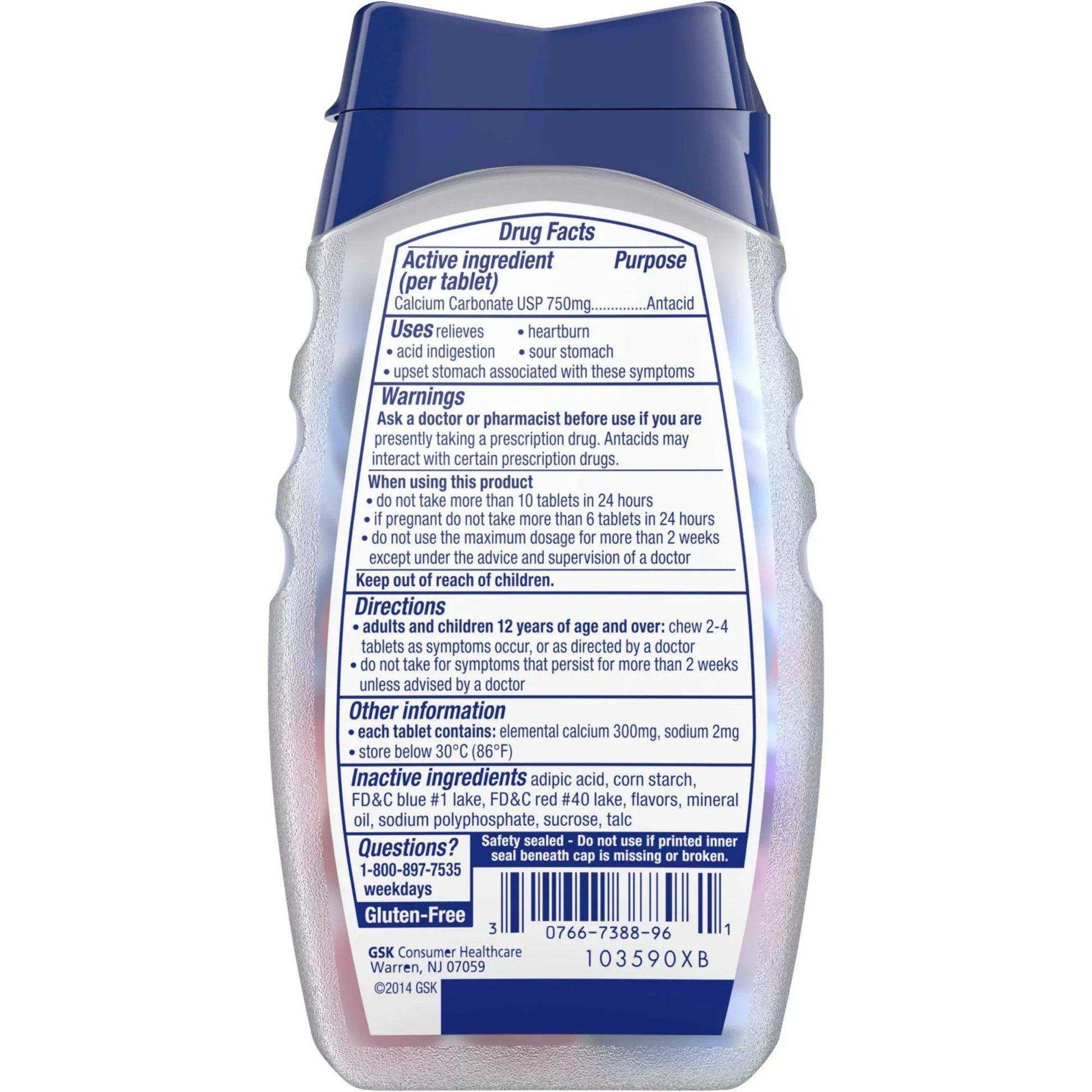 TUMS Extra Strength 750 Assorted Berries Chewable Antacid Tablets - 96 Ct - Shop Home Med