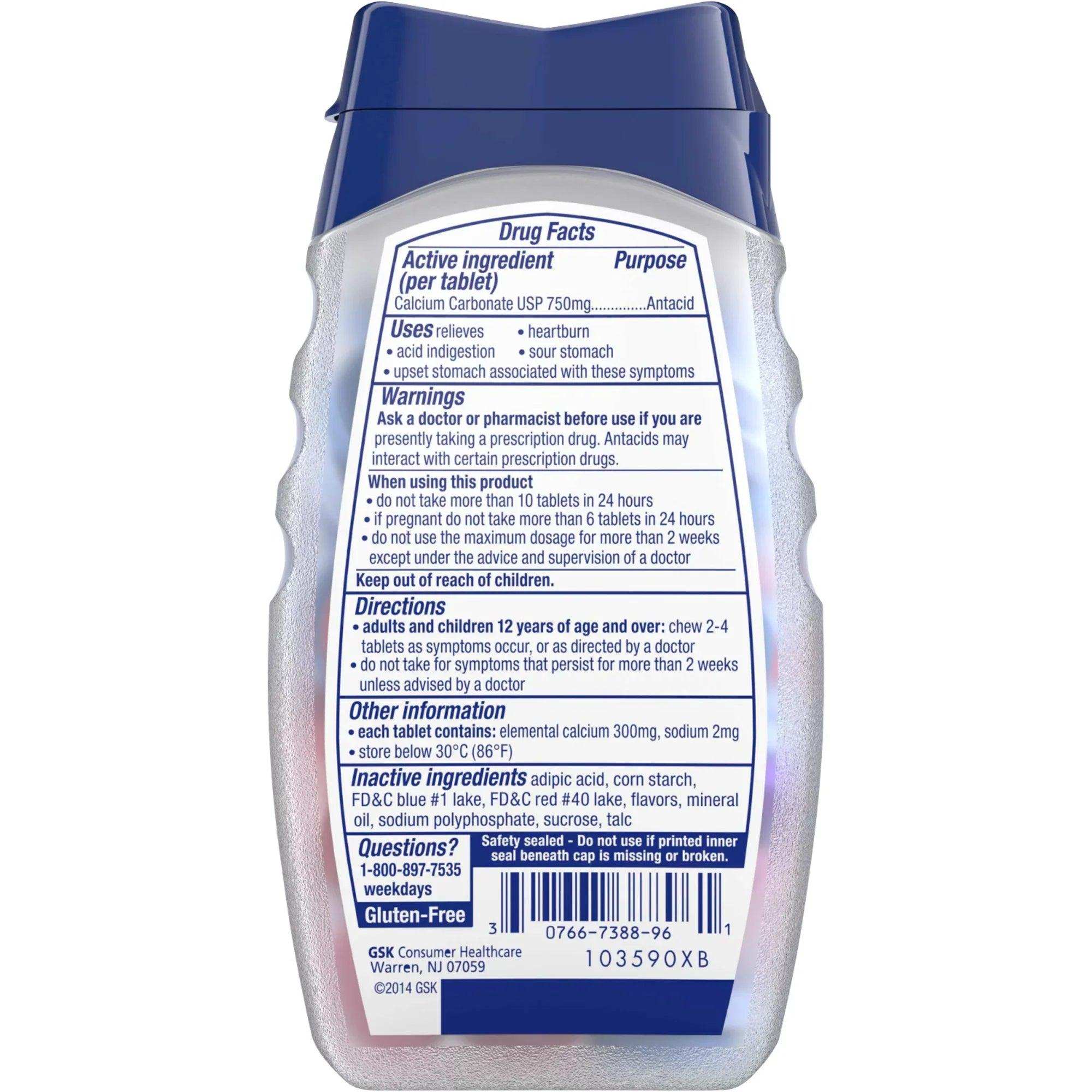 TUMS Extra Strength 750 Assorted Berries Chewable Antacid Tablets - 96 Ct - Shop Home Med