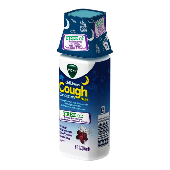 Vicks Children's Nighttime Cough & Congestion Liquid Medicine, Grape Flavor - 6 fl oz - Shop Home Med