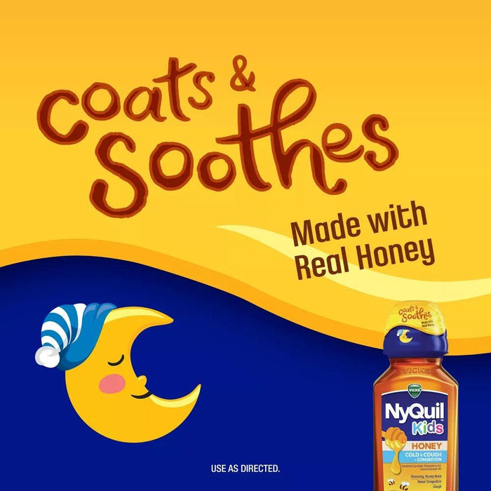 Vicks NyQuil Kids Cold and Cough + Congestion Relief Honey For Kids 6+, 8 OZ - Shop Home Med
