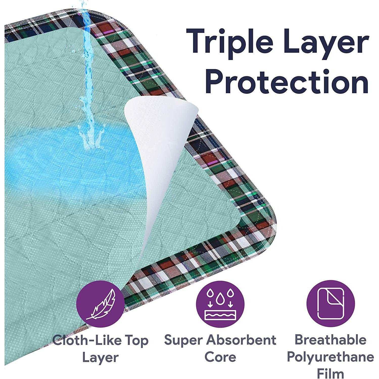 ProHeal Washable Bed Pads - Soft Tartan Leak Proof Chucks - 34"x36" - Shop Home Med