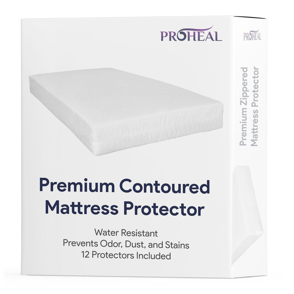 Proheal Hospital Bed Mattress Protector, Contoured, Water Resistant - Protects from Odor, Dust, and Stains - 36 inch x 80 inch x 6 inch - 12 Pieces