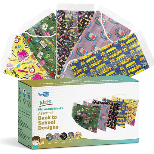 WeCare 50 Box, Individually-Wrapped Masks - Assorted Back to School Designs - KIDS - Shop Home Med
