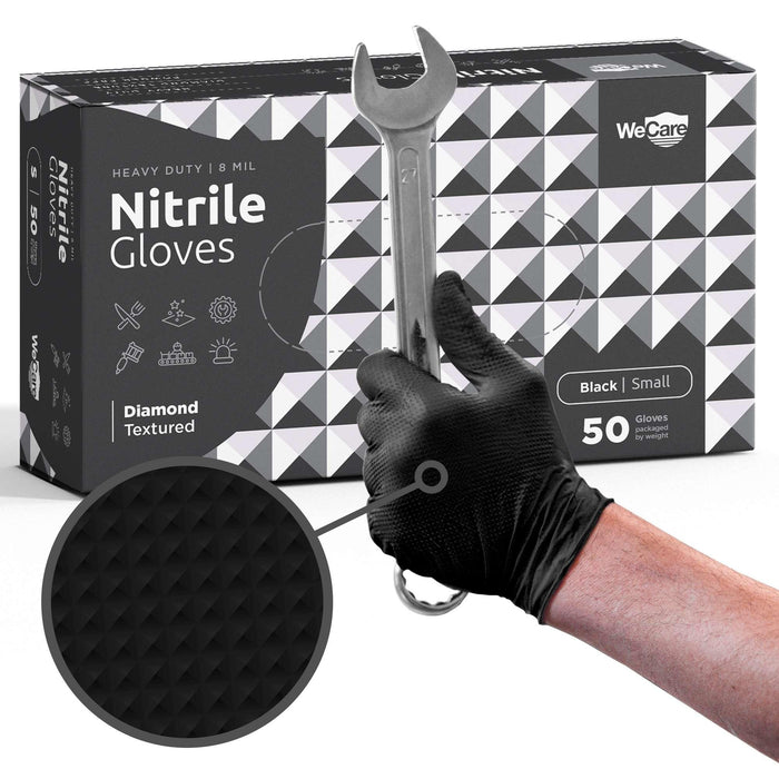 WeCare Diamond Textured 8 Mil Nitrile Gloves - Black - Shop Home Med