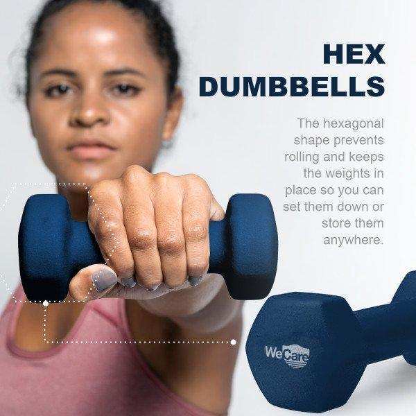 WeCare Fitness Hex Dumbbells Set of 2 - Blue - Shop Home Med