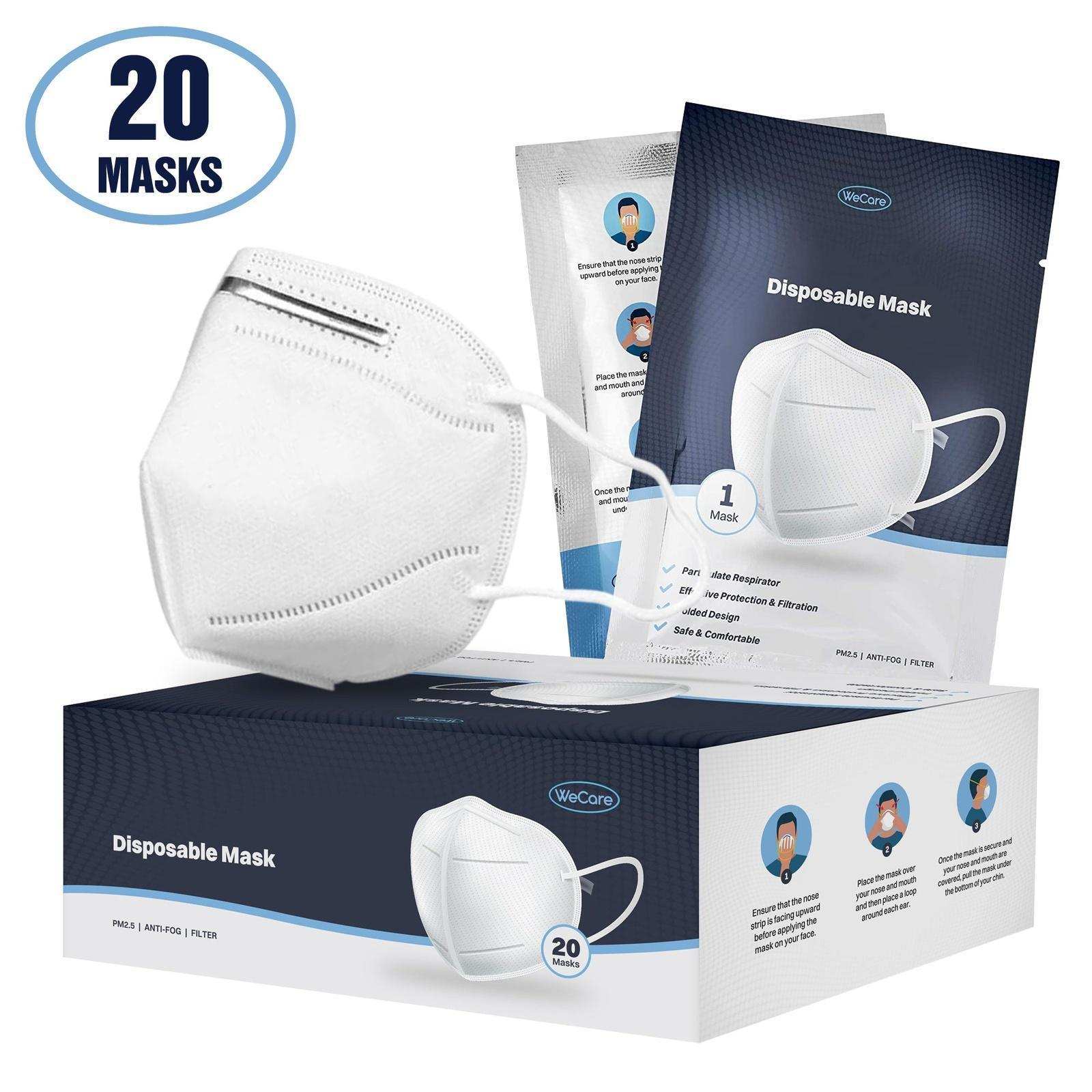 WeCare KN95 Protective Disposable Face Masks - 20 Pack (Individually Wrapped) - Shop Home Med