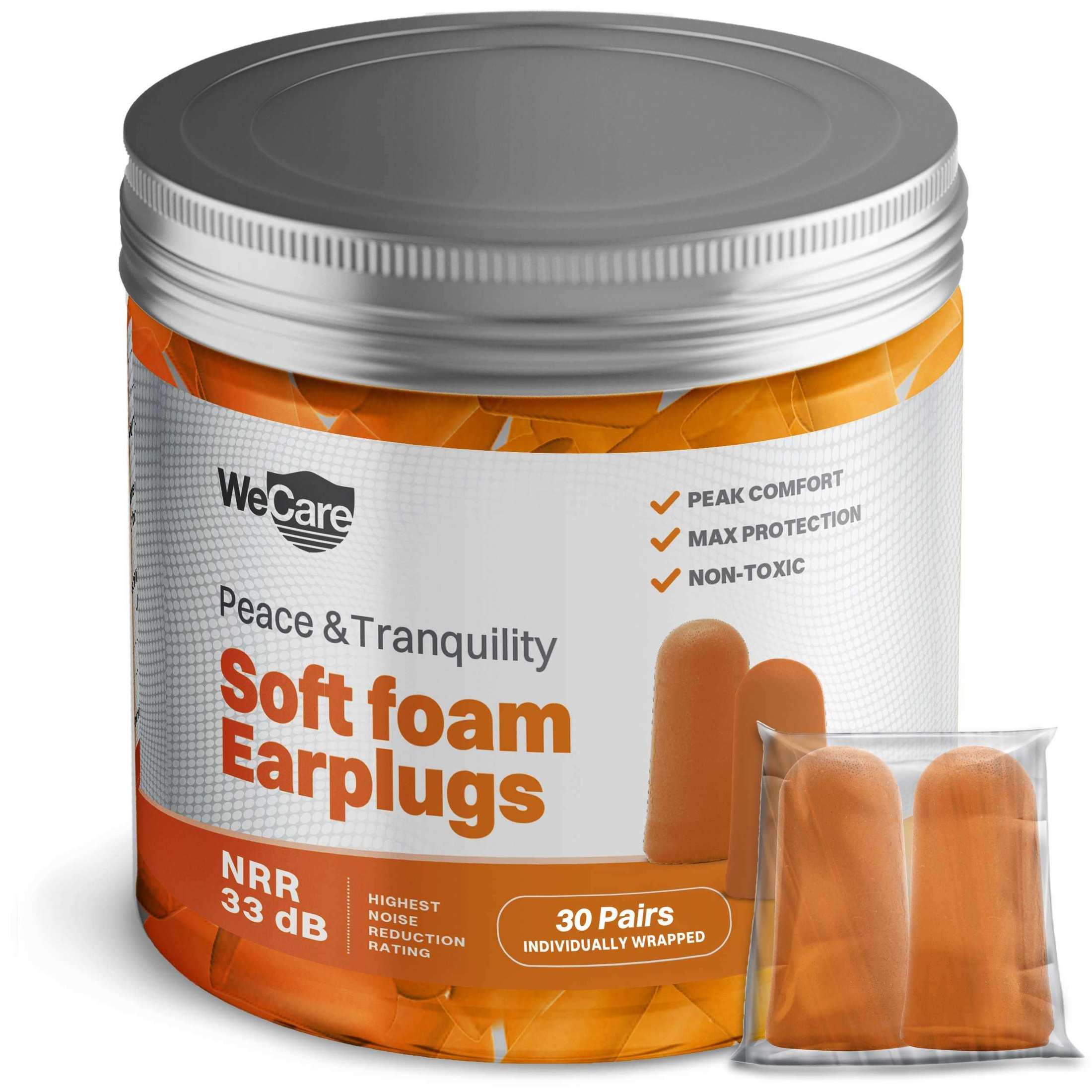 WeCare Soft Foam Earplugs - 30 Pairs - NRR 33dB - Shop Home Med