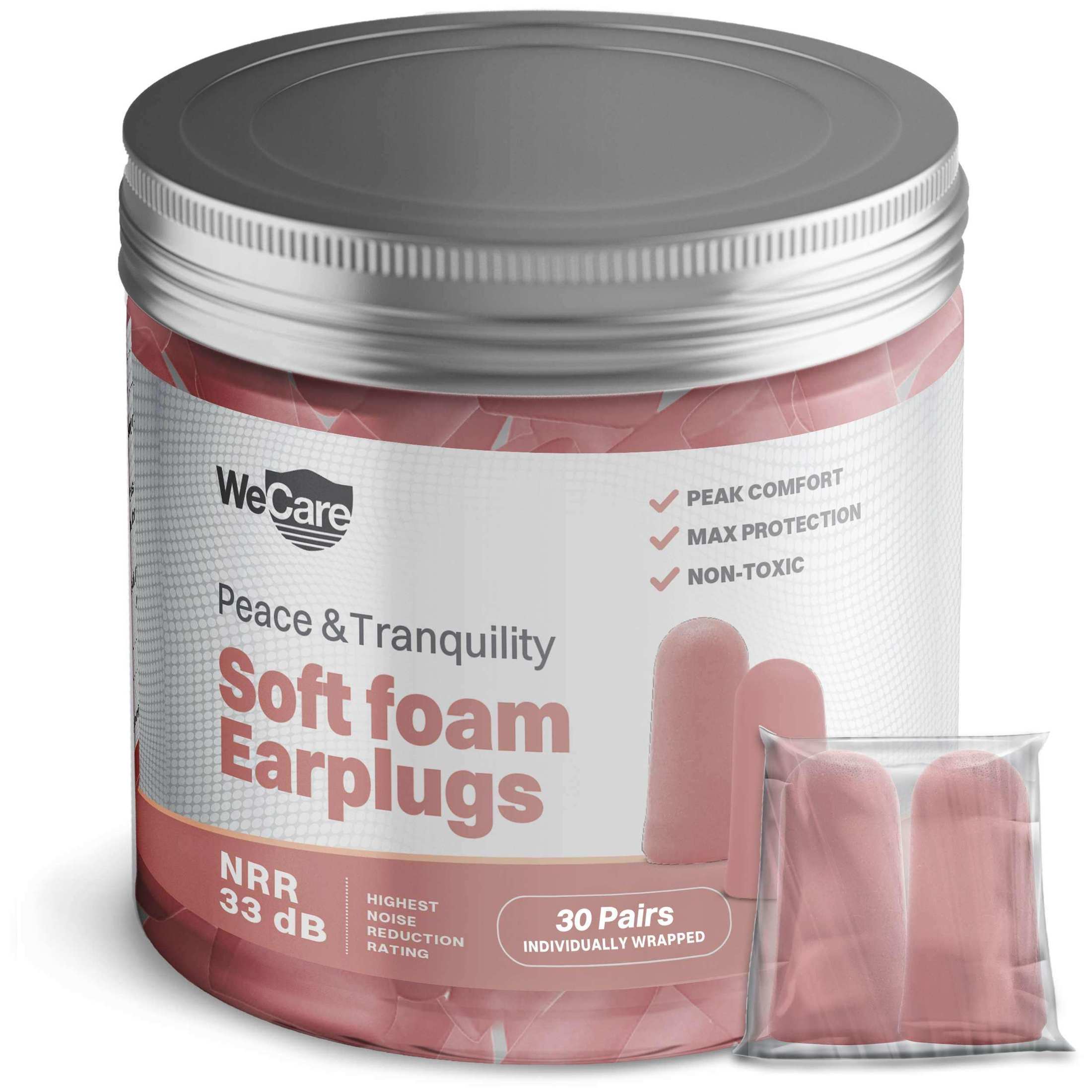 WeCare Soft Foam Earplugs - 30 Pairs - NRR 33dB - Shop Home Med