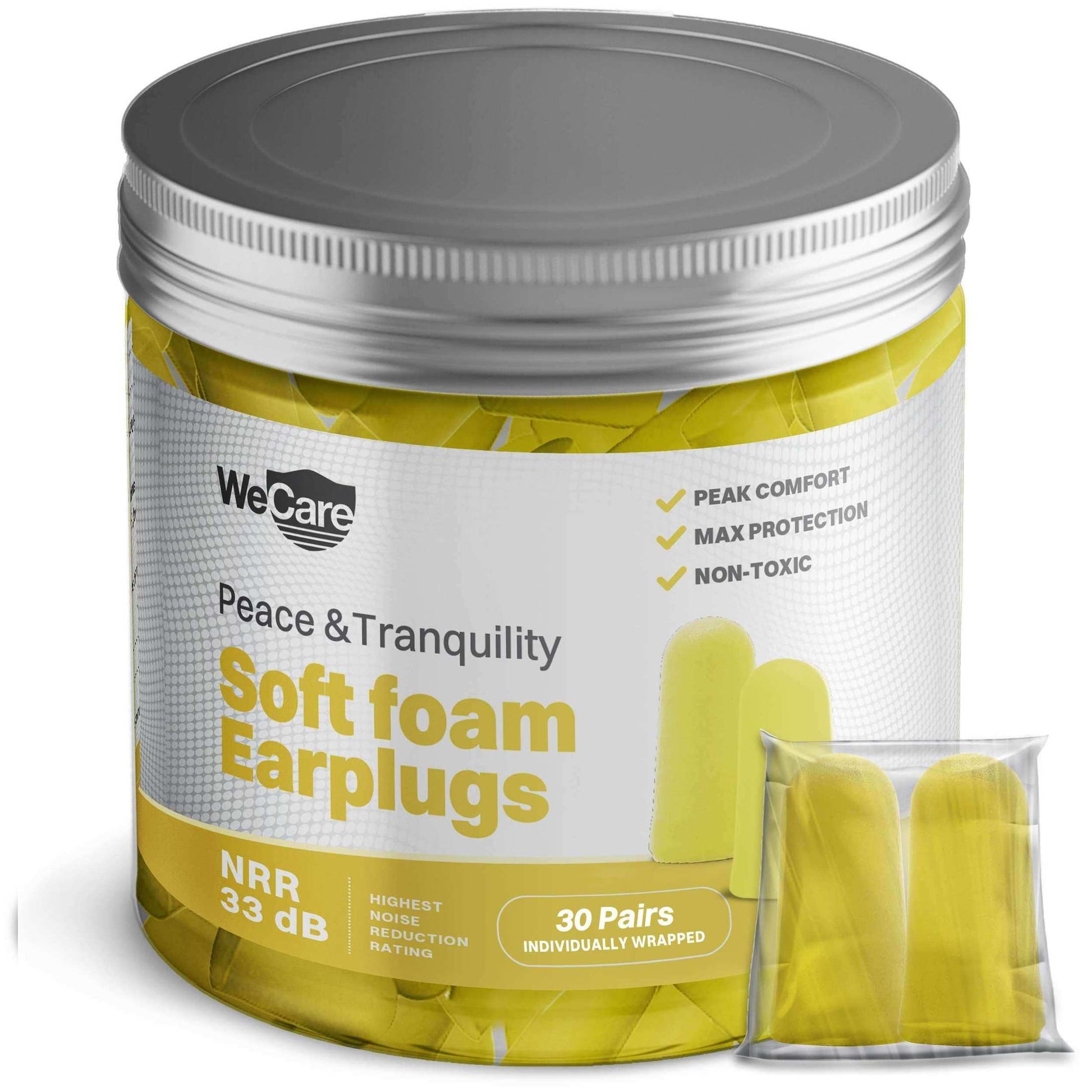 WeCare Soft Foam Earplugs - 30 Pairs - NRR 33dB - Shop Home Med