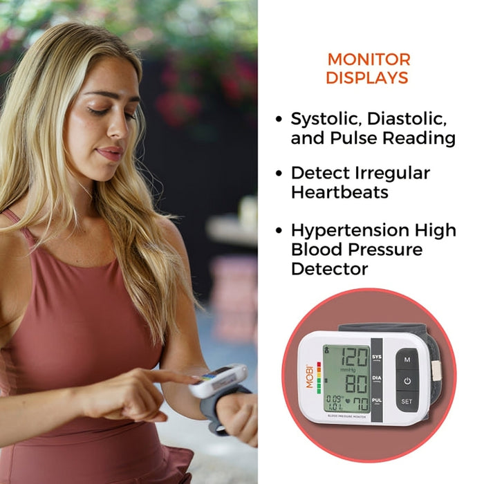 Mobi Automatic Wrist Cuff Blood Pressure Monitor with Large LCD Display