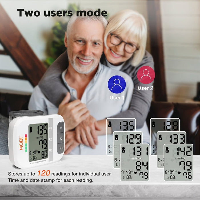 Mobi Automatic Wrist Cuff Blood Pressure Monitor with Large LCD Display