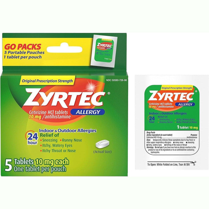 Zyrtec 24 Hour Allergy Relief Tablets, 10 mg Antihistamine with Cetirizine HCl, 5 ct - Shop Home Med