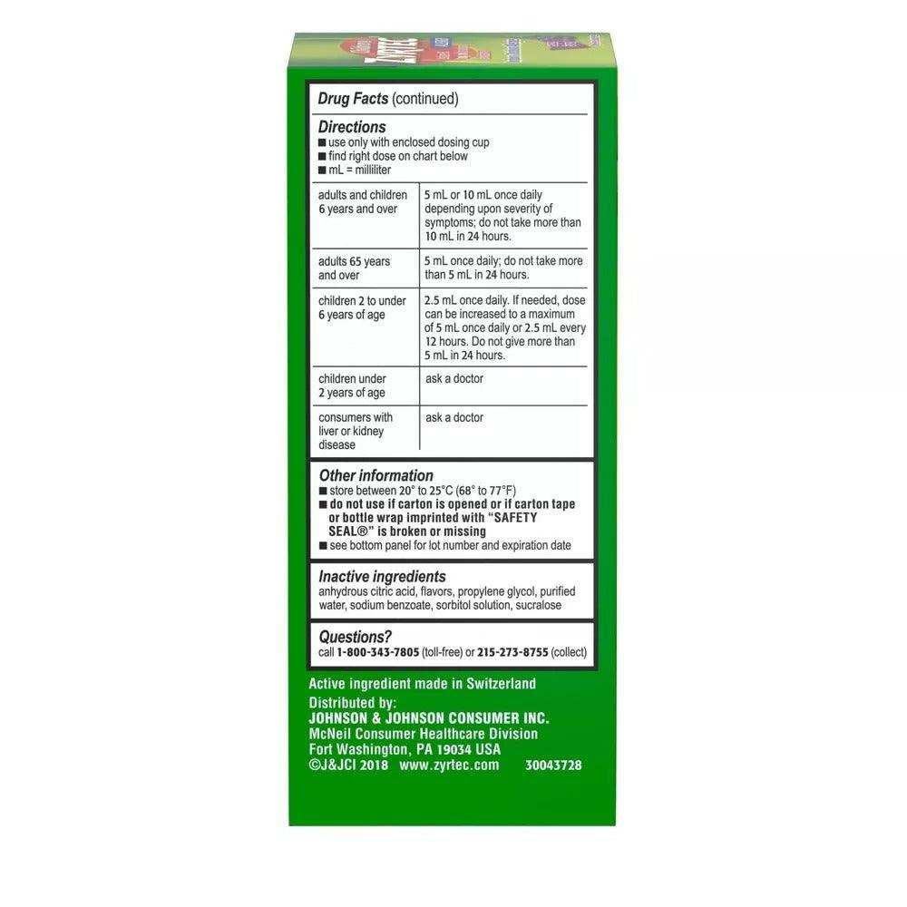 Zyrtec Children'S Allergy Grape Syrup 8 Oz - Syrup - Shop Home Med
