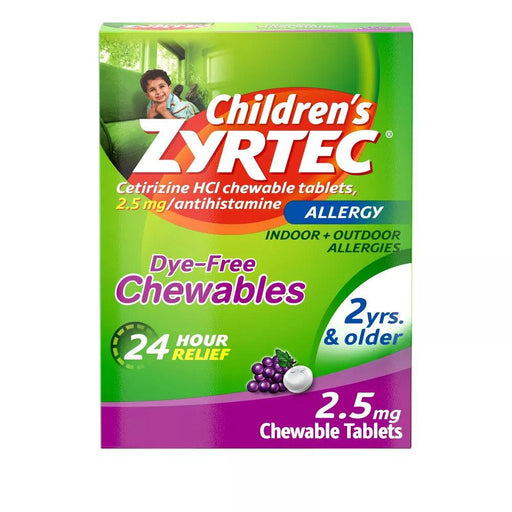 Zyrtec Children's Dye Free Cetirizine 2.5mg Chewables - Grape - Shop Home Med