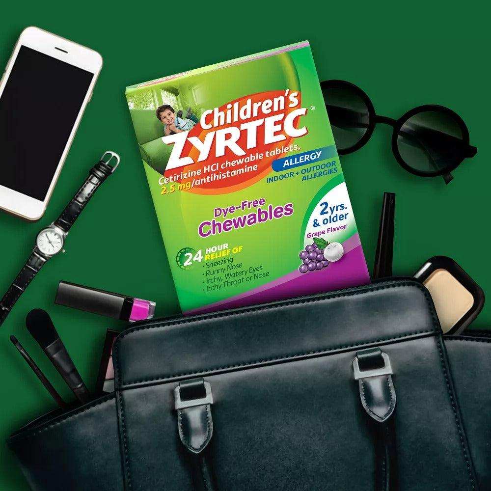 Zyrtec Children's Dye Free Cetirizine 2.5mg Chewables - Grape - Shop Home Med
