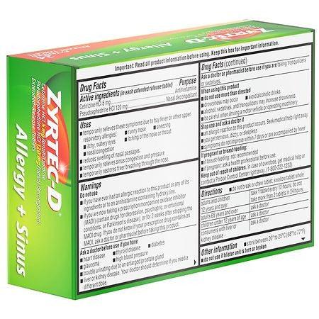 Zyrtec-D 12 Hour Allergy Medicine & Nasal Decongestant Tablets - Shop Home Med