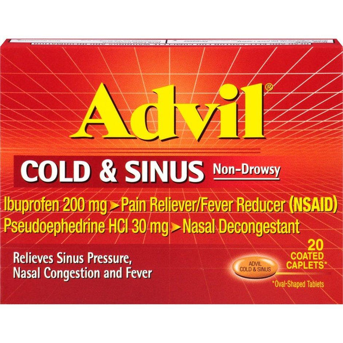 Advil Cold & Sinus Non-Drowsy Pain Reliever Coated Caplets - 20 Ct - Shop Home Med