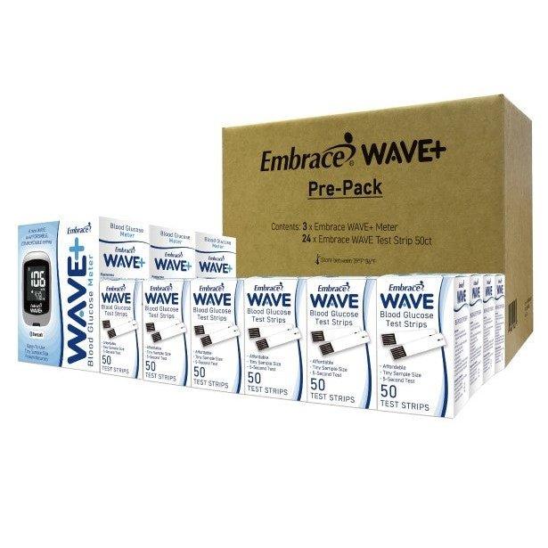 Embrace Wave+ Blood GlucoseMeter Kit - 3Meters,24Bxs Test StripX50 Ct - Shop Home Med