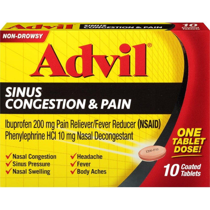 Advil Sinus Congestion & Pain Relief Ibuprofen Tablets - 10 Count