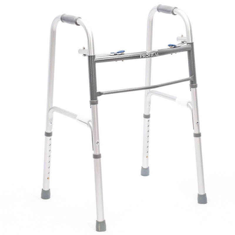 Adult Two-Button Silver Folding Steel Walker - 350 lbs Capacity - Shop Home Med