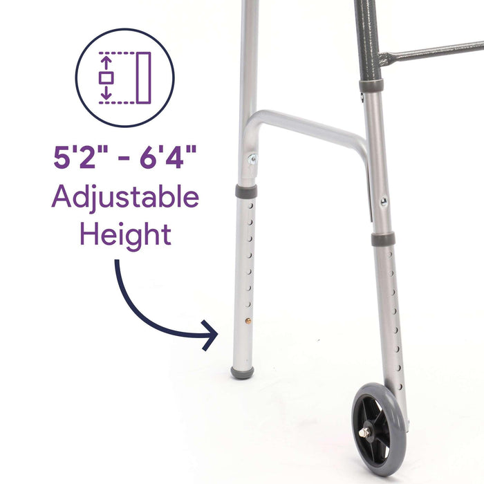 Adult Two-Button Silver Folding Steel Walker - 350 lbs Capacity - Shop Home Med