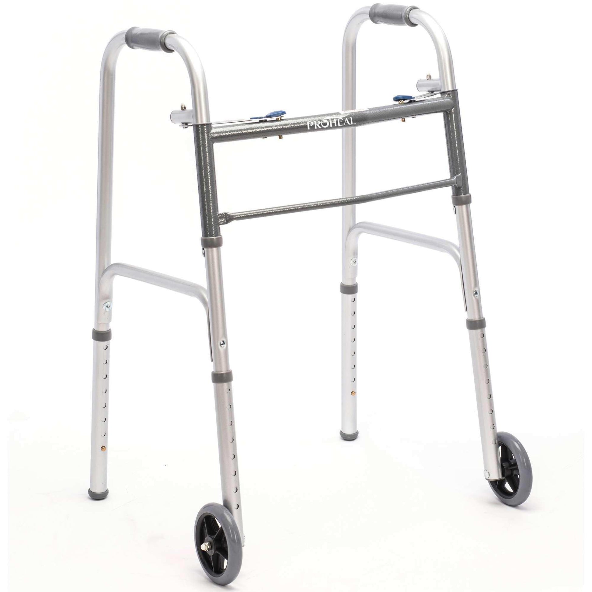 Bariatric Silver Folding Steel Walker with Wheels - 500 lbs Capacity - Shop Home Med