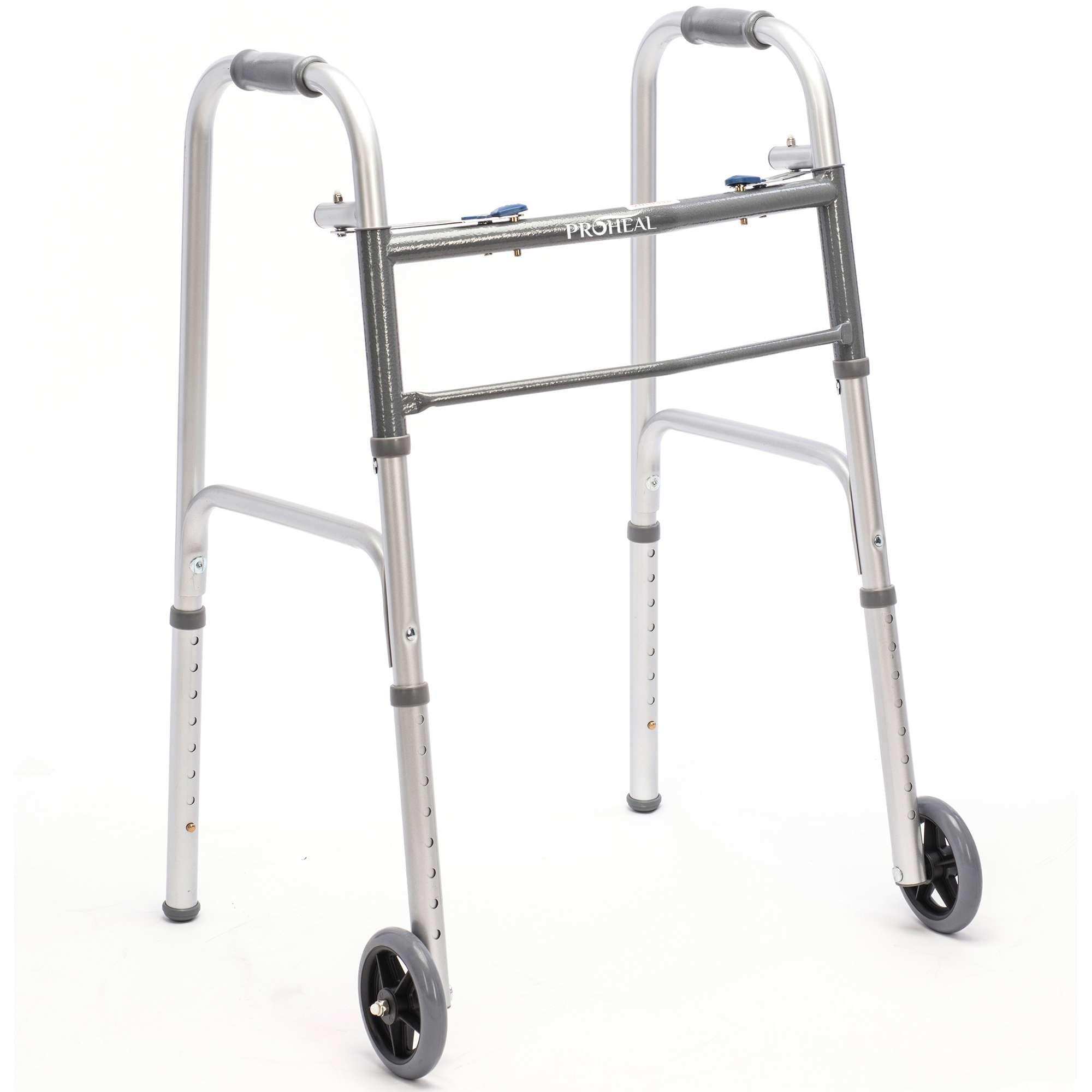 Bariatric Silver Folding Steel Walker with Wheels - 500 lbs Capacity - Shop Home Med