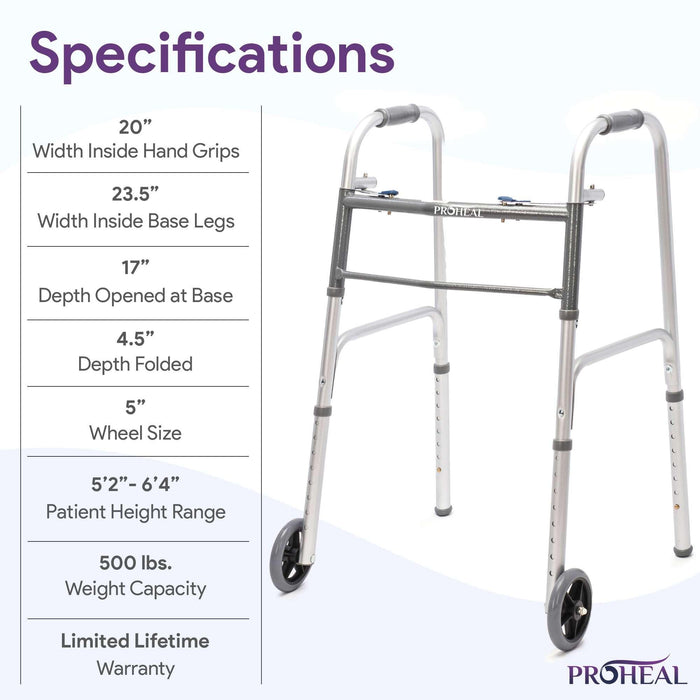 Bariatric Silver Folding Steel Walker with Wheels - 500 lbs Capacity - Shop Home Med