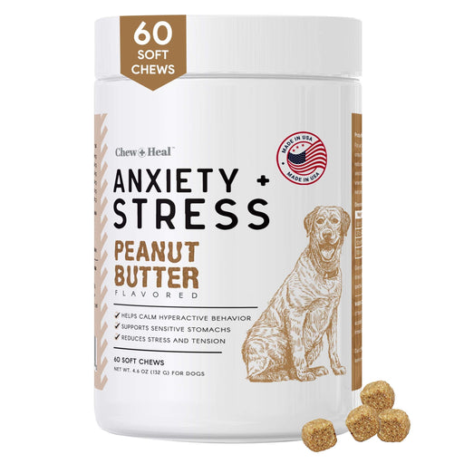 Chew + Heal Calming Chews for Dogs - Peanut Butter Flavor - 60 Anxiety Relief Treats - Shop Home Med