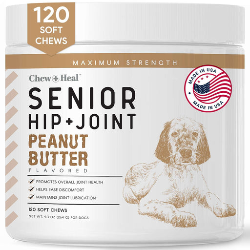 Chew + Heal Glucosamine for Senior Dogs Hip and Joint - 120 Peanut Butter Flavor Soft Chews - Shop Home Med
